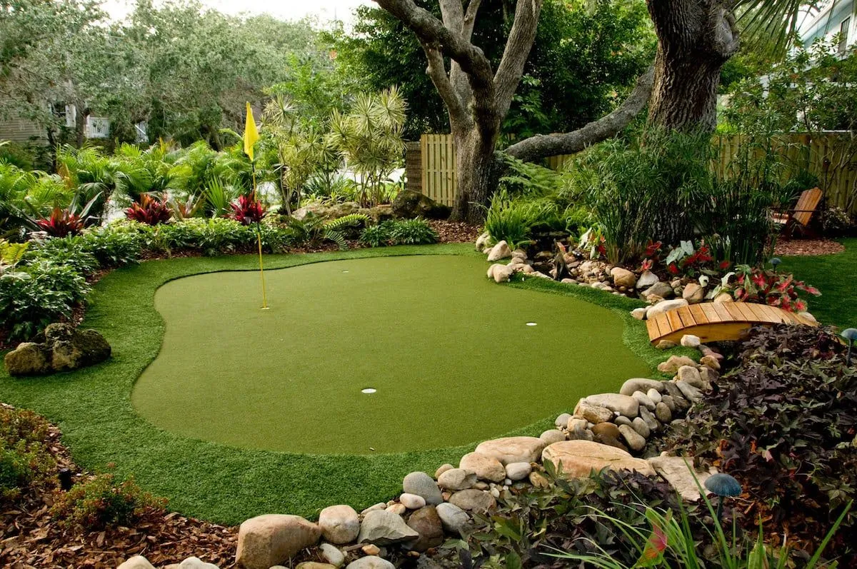 Custom putting green artificial turf installation Fort Worth TX backyard golf practice